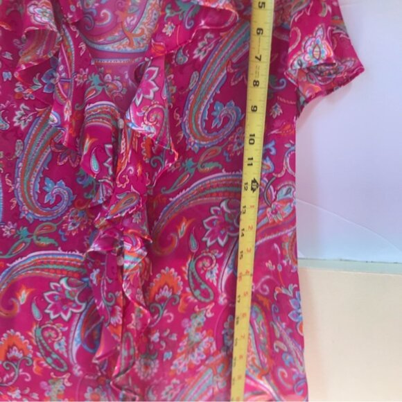 CHAPS Ralph Lauren Sheer Paisley Print Ruffle Flutter Sleeves Button Blouse 8 - Picture 16 of 16